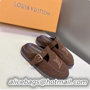 Popular Style Louis Vuitton Colorado Closed Flat Mules Brown Suede Calf Leather 6062001