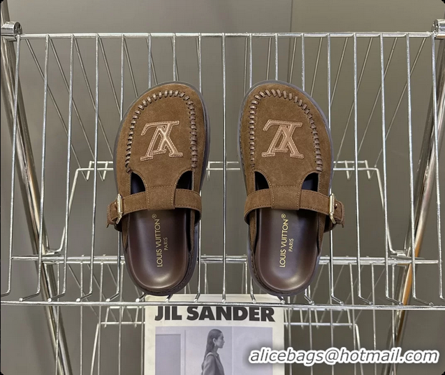 Popular Style Louis Vuitton Colorado Closed Flat Mules Brown Suede Calf Leather 6062001