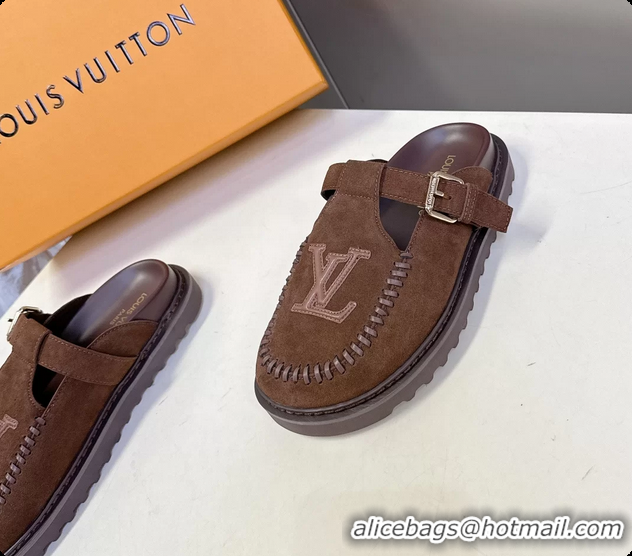 Popular Style Louis Vuitton Colorado Closed Flat Mules Brown Suede Calf Leather 6062001