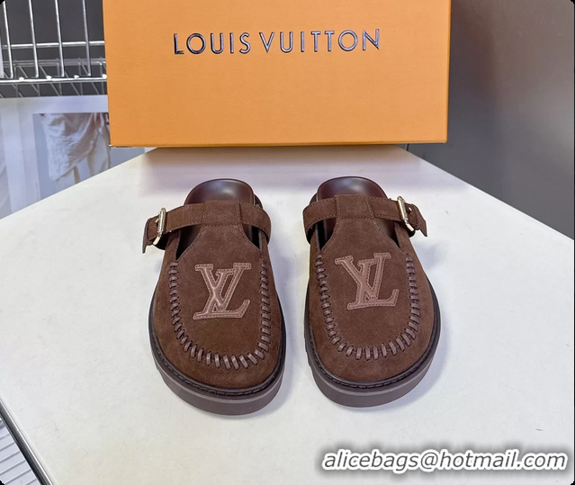 Popular Style Louis Vuitton Colorado Closed Flat Mules Brown Suede Calf Leather 6062001