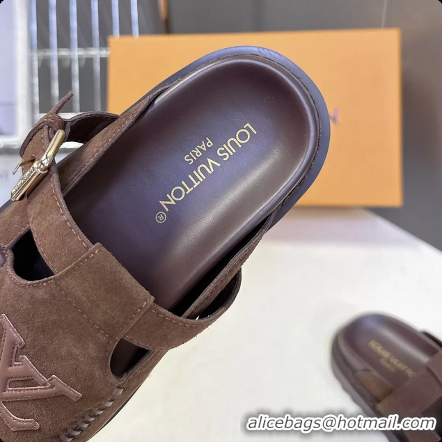 Popular Style Louis Vuitton Colorado Closed Flat Mules Brown Suede Calf Leather 6062001
