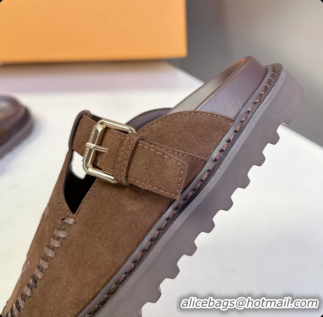 Popular Style Louis Vuitton Colorado Closed Flat Mules Brown Suede Calf Leather 6062001