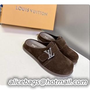 Unique Style Louis Vuitton LV Easy Flat Mules Brown Suede Calf Leather 6062001