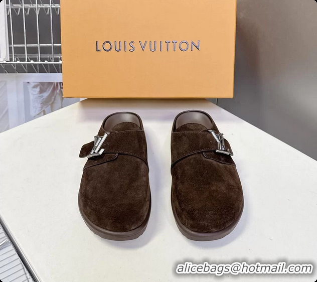 Unique Style Louis Vuitton LV Easy Flat Mules Brown Suede Calf Leather 6062001