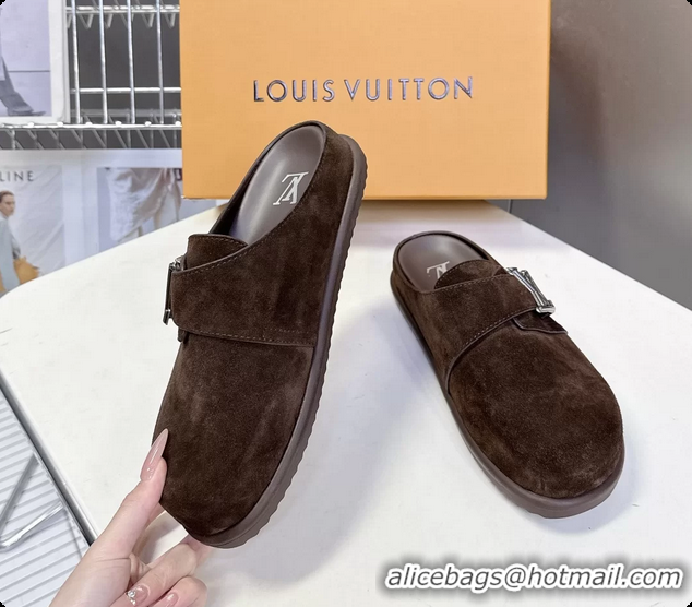 Unique Style Louis Vuitton LV Easy Flat Mules Brown Suede Calf Leather 6062001