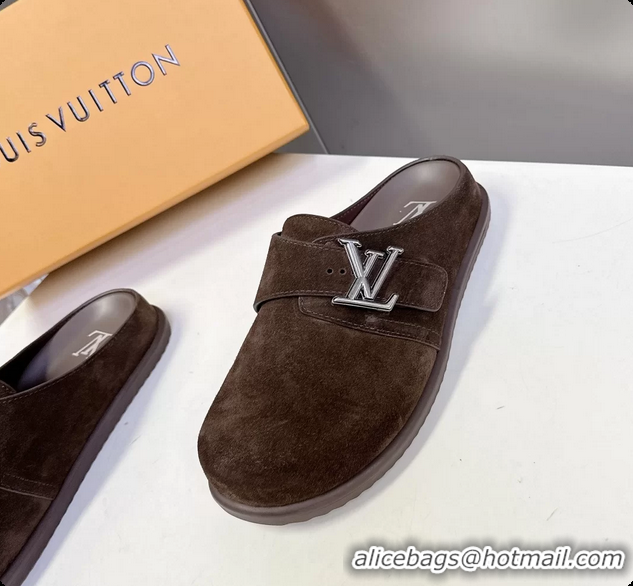 Unique Style Louis Vuitton LV Easy Flat Mules Brown Suede Calf Leather 6062001