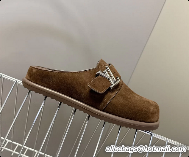 Unique Style Louis Vuitton LV Easy Flat Mules Brown Suede Calf Leather 6062001