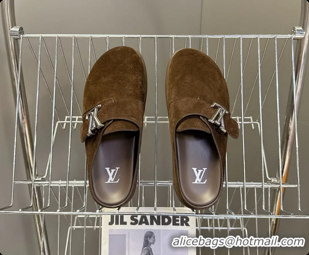 Unique Style Louis Vuitton LV Easy Flat Mules Brown Suede Calf Leather 6062001