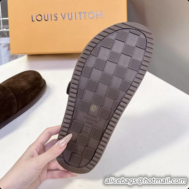 Unique Style Louis Vuitton LV Easy Flat Mules Brown Suede Calf Leather 6062001