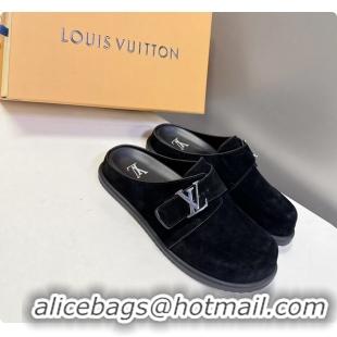 Best Product Louis Vuitton LV Easy Flat Mules Black Suede Calf Leather 6062001