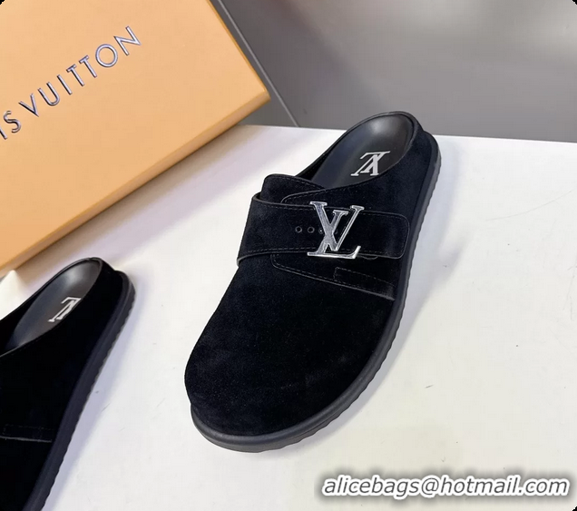 Best Product Louis Vuitton LV Easy Flat Mules Black Suede Calf Leather 6062001