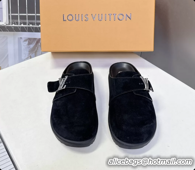 Best Product Louis Vuitton LV Easy Flat Mules Black Suede Calf Leather 6062001