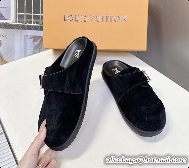 Best Product Louis Vuitton LV Easy Flat Mules Black Suede Calf Leather 6062001