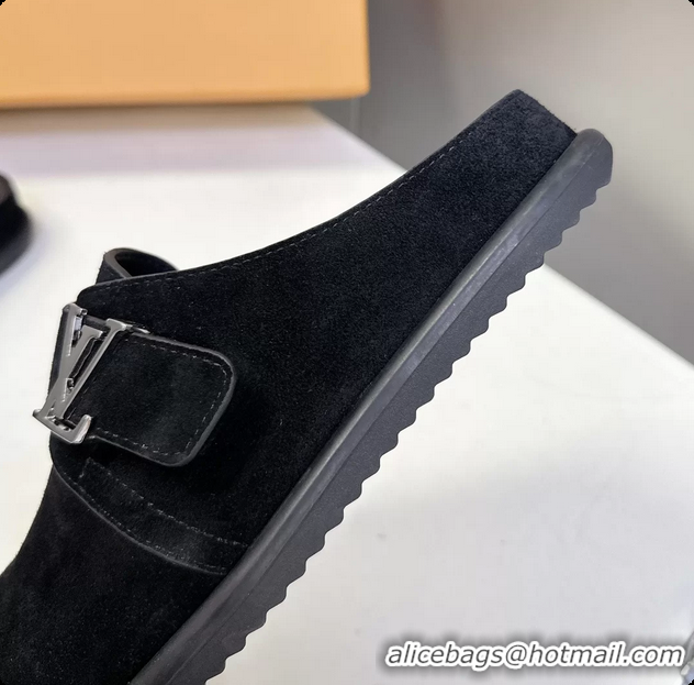 Best Product Louis Vuitton LV Easy Flat Mules Black Suede Calf Leather 6062001