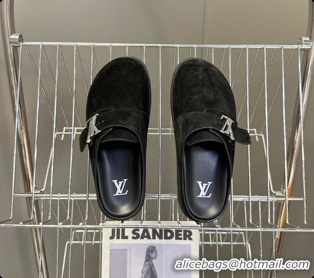 Best Product Louis Vuitton LV Easy Flat Mules Black Suede Calf Leather 6062001