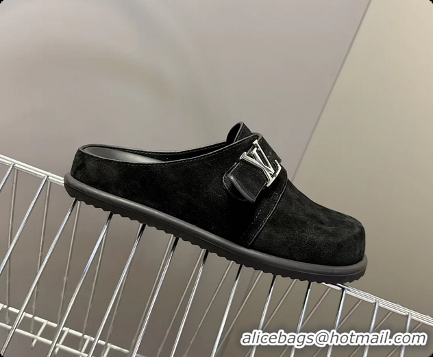 Best Product Louis Vuitton LV Easy Flat Mules Black Suede Calf Leather 6062001