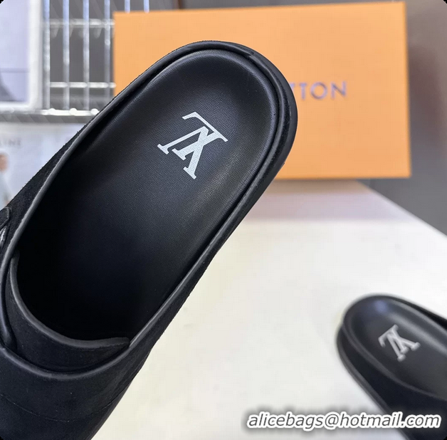 Best Product Louis Vuitton LV Easy Flat Mules Black Suede Calf Leather 6062001