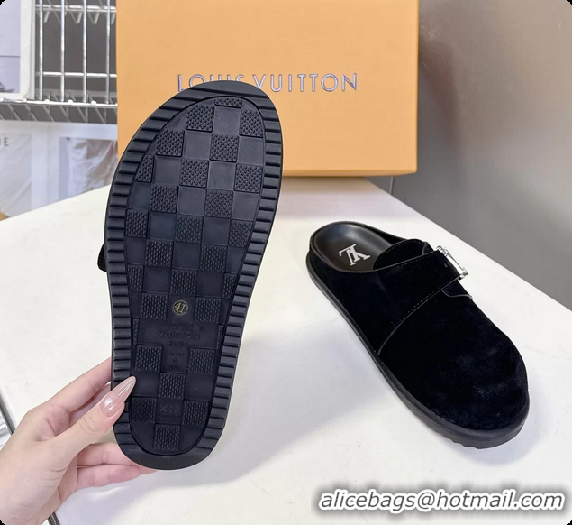 Best Product Louis Vuitton LV Easy Flat Mules Black Suede Calf Leather 6062001