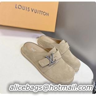 Good Looking Louis Vuitton LV Easy Flat Mules Beige Suede Calf Leather 6062001