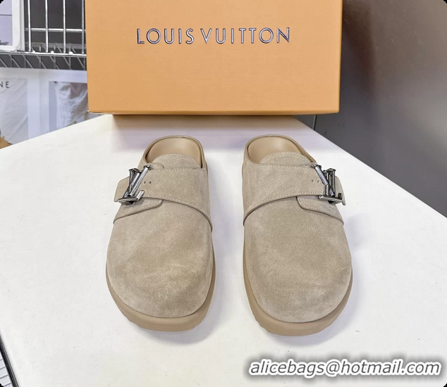 Good Looking Louis Vuitton LV Easy Flat Mules Beige Suede Calf Leather 6062001