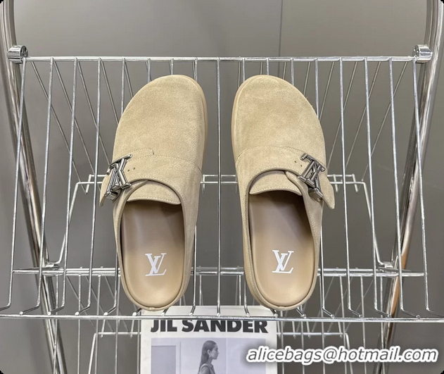Good Looking Louis Vuitton LV Easy Flat Mules Beige Suede Calf Leather 6062001