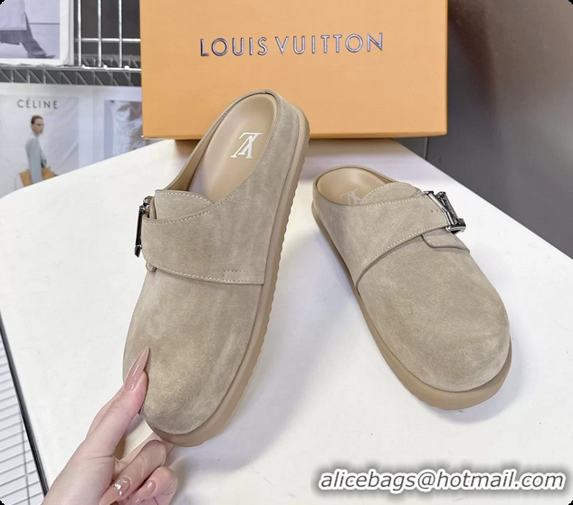 Good Looking Louis Vuitton LV Easy Flat Mules Beige Suede Calf Leather 6062001
