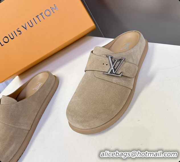 Good Looking Louis Vuitton LV Easy Flat Mules Beige Suede Calf Leather 6062001