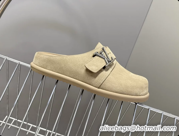 Good Looking Louis Vuitton LV Easy Flat Mules Beige Suede Calf Leather 6062001