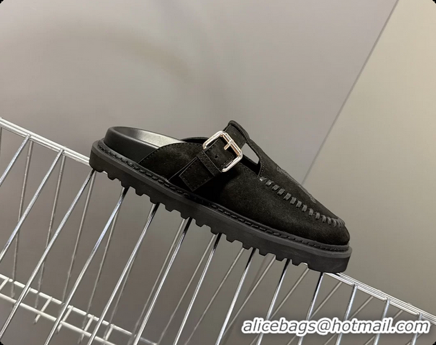 Feminine Louis Vuitton Colorado Closed Flat Mules Black Suede Calf Leather 6062002