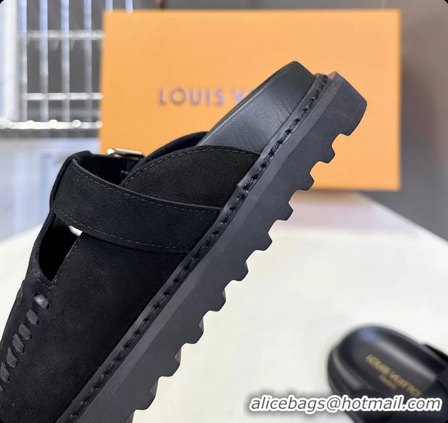 Feminine Louis Vuitton Colorado Closed Flat Mules Black Suede Calf Leather 6062002