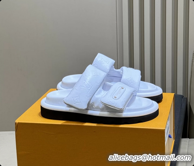 Pretty Style Louis Vuitton Pool Pillow Comfort Mule Slides Sandals White Monogram Leather 6062003