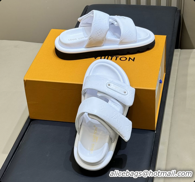 Pretty Style Louis Vuitton Pool Pillow Comfort Mule Slides Sandals White Monogram Leather 6062003