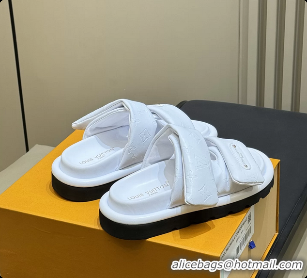 Pretty Style Louis Vuitton Pool Pillow Comfort Mule Slides Sandals White Monogram Leather 6062003