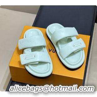 Shop Duplicate Louis Vuitton Pool Pillow Comfort Mule Slides Sandals Light Green Monogram Leather 6062003