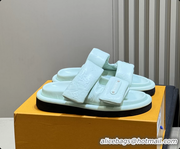 Shop Duplicate Louis Vuitton Pool Pillow Comfort Mule Slides Sandals Light Green Monogram Leather 6062003