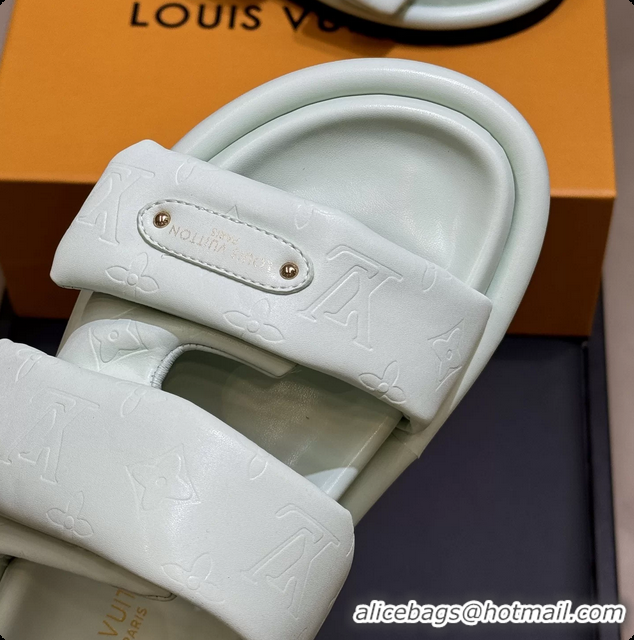 Shop Duplicate Louis Vuitton Pool Pillow Comfort Mule Slides Sandals Light Green Monogram Leather 6062003