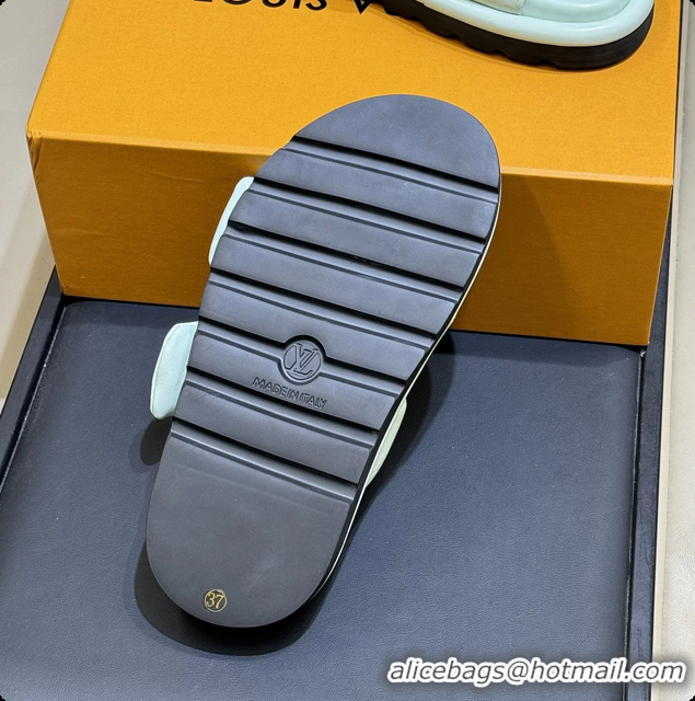 Shop Duplicate Louis Vuitton Pool Pillow Comfort Mule Slides Sandals Light Green Monogram Leather 6062003