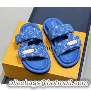 Top Grade Louis Vuitton Pool Pillow Comfort Mule Slides Sandals Denim Blue Monogram Fabric 6062003