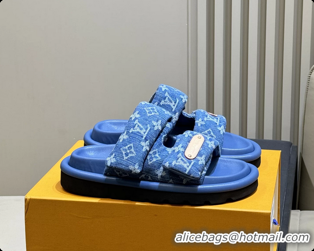 Top Grade Louis Vuitton Pool Pillow Comfort Mule Slides Sandals Denim Blue Monogram Fabric 6062003