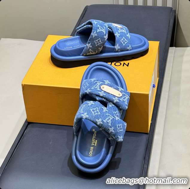 Top Grade Louis Vuitton Pool Pillow Comfort Mule Slides Sandals Denim Blue Monogram Fabric 6062003