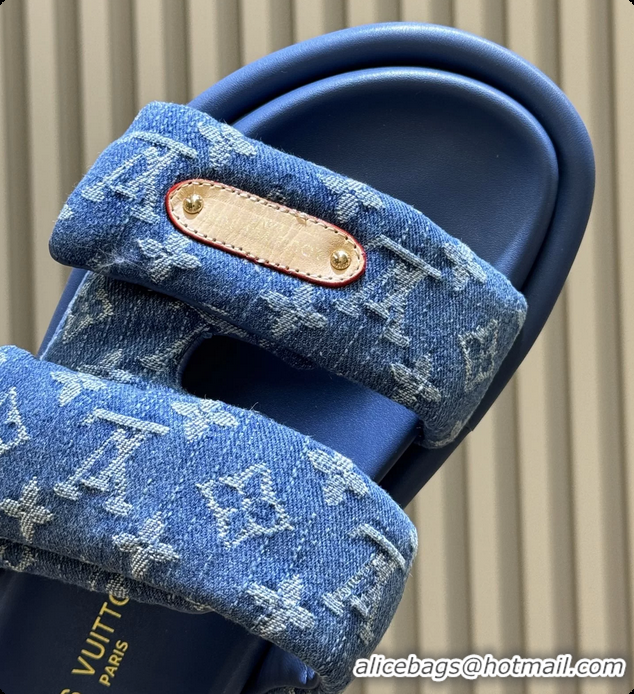 Top Grade Louis Vuitton Pool Pillow Comfort Mule Slides Sandals Denim Blue Monogram Fabric 6062003