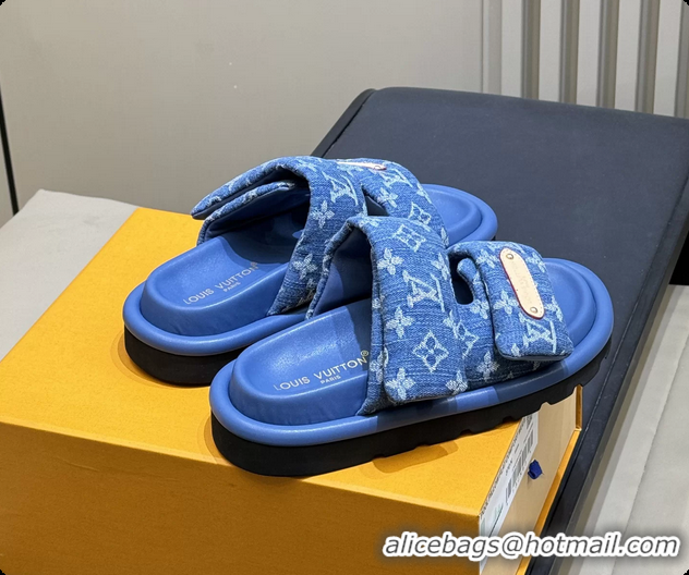 Top Grade Louis Vuitton Pool Pillow Comfort Mule Slides Sandals Denim Blue Monogram Fabric 6062003