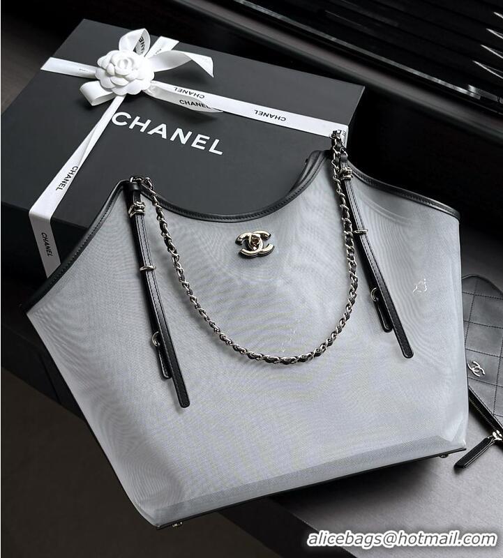 Top Grade Chanel Large Shopping Bag Mesh With Calfskin & Gold-Tone Metal Transparent AS5632 Black 2026