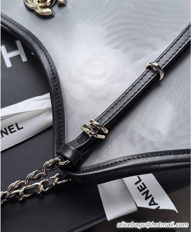 Top Grade Chanel Large Shopping Bag Mesh With Calfskin & Gold-Tone Metal Transparent AS5632 Black 2026