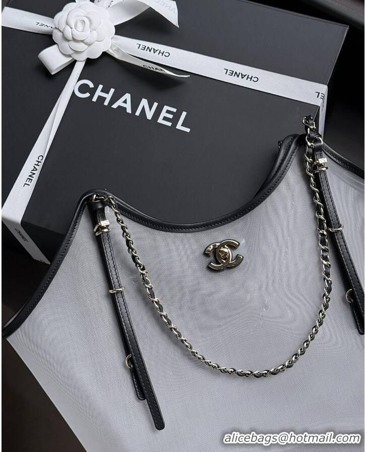 Top Grade Chanel Large Shopping Bag Mesh With Calfskin & Gold-Tone Metal Transparent AS5632 Black 2026