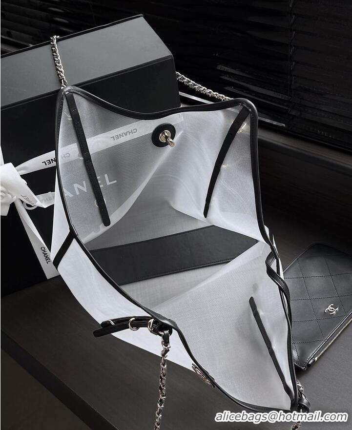 Top Grade Chanel Large Shopping Bag Mesh With Calfskin & Gold-Tone Metal Transparent AS5632 Black 2026