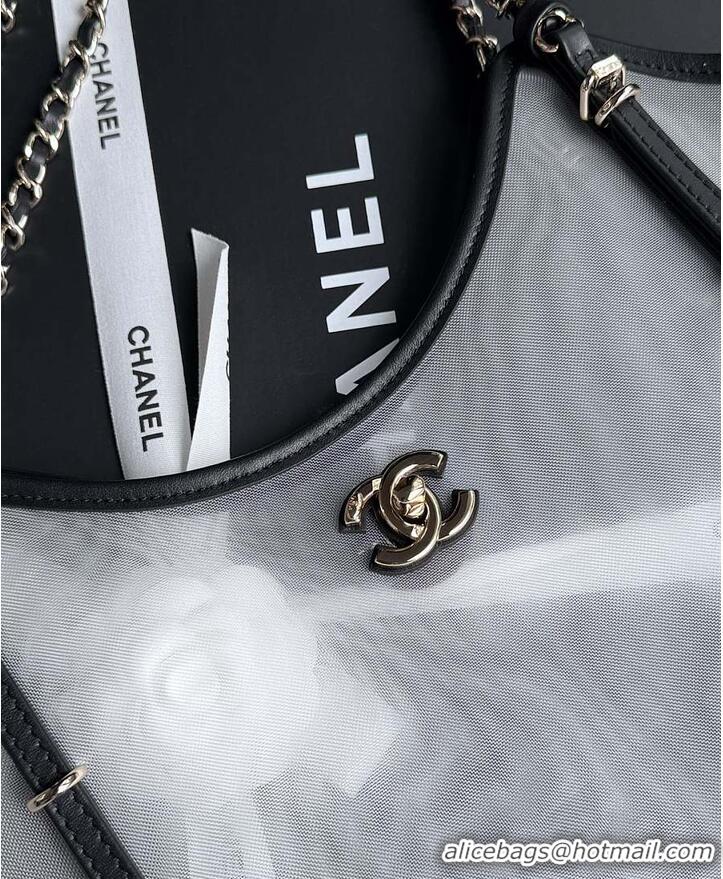 Top Grade Chanel Large Shopping Bag Mesh With Calfskin & Gold-Tone Metal Transparent AS5632 Black 2026