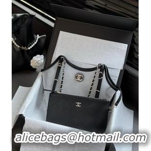 Super Quality Chanel Coco Beach Small Shopping Bag Mesh/Calfskin With Gold-Tone Metal Transparent AS5633 Black 2026