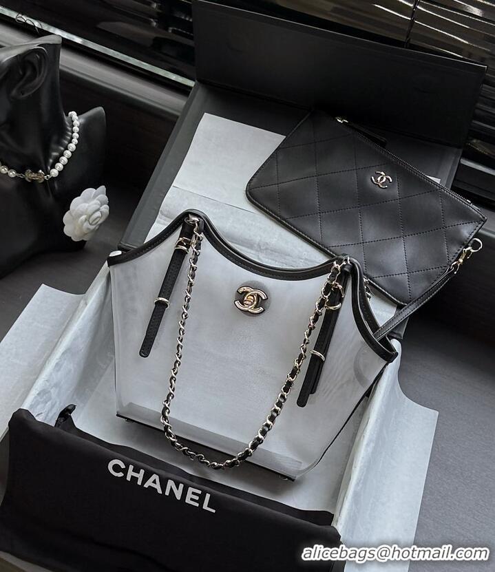 Super Quality Chanel Coco Beach Small Shopping Bag Mesh/Calfskin With Gold-Tone Metal Transparent AS5633 Black 2026