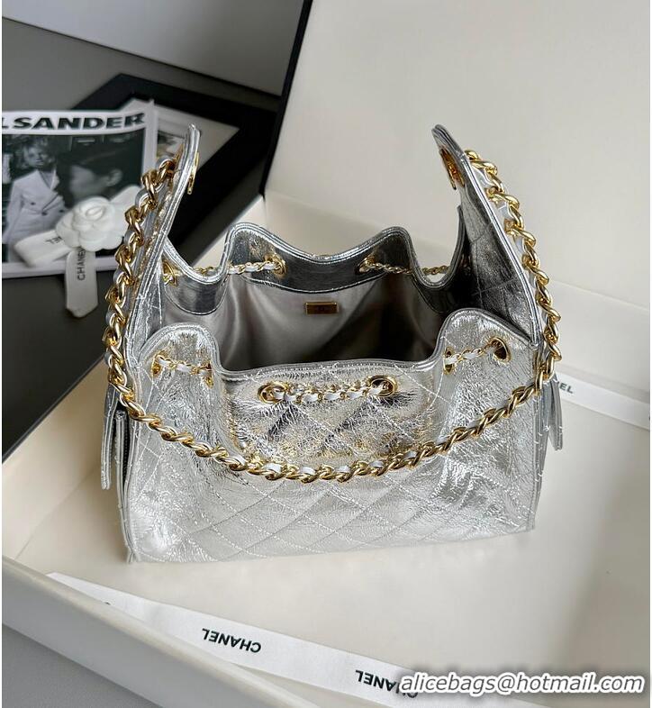 Best Price Chanel 25 Small Handbag Metallic Calfskin & Gold-Tone Metal AS5634 Silver 2026